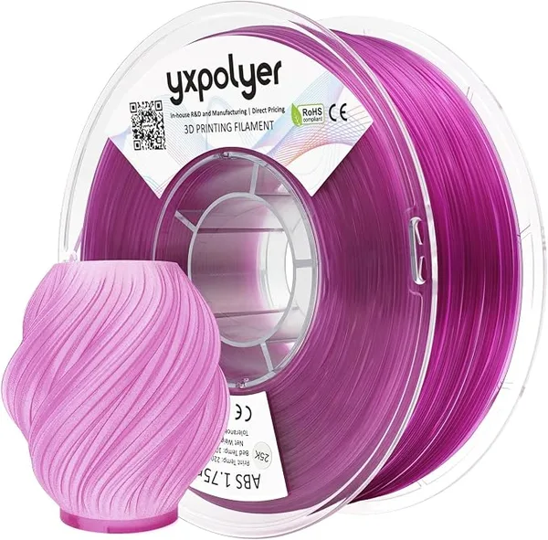 YXPOLYER YXPOLYER ABS Filament Low Odor ABS+ 3D Printing Transparent Pink 1kg | Clear ABS, Indoor Printing, AMS Compatible, Beginner-Friendly, Easy to Print, High Speed, Strong Layer Adhesion