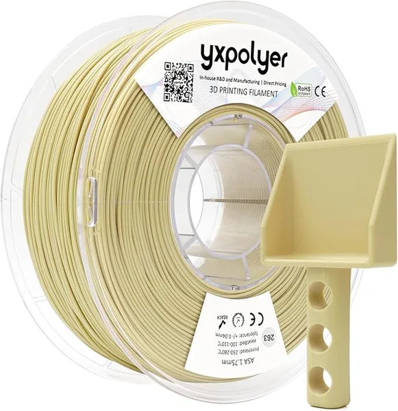 YXPOLYER ASA Filament, Sand Yellow 1KG, High-Speed Easy Printing UV-Weather-Heat Resistant 3D Printer Filament, Low Odor, AMS Compatible, Easy to Print with Default ASA Settings