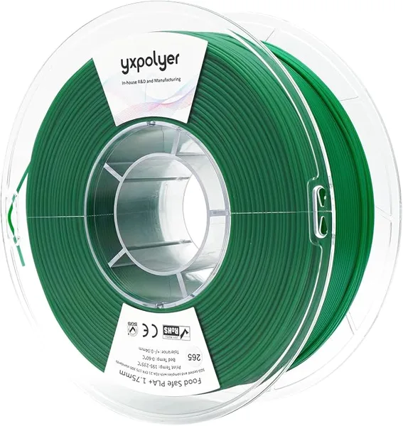 YXPOLYER YXPOLYER PLA Plus 3D Printing Filament Food Grade PLA+ Lustre Green 1kg AMS | FDA Compliant Food Safe, Beginner-Friendly, Thougher than Regular PLA, AMS Compatible,Easy Printing,FDM Printers