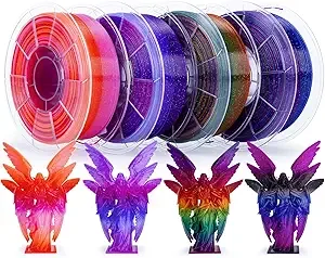 ZIRO ZIRO 4 Packs 3D Printer Filament, Fast Color Change with Twinkle Effect PLA, Gradient Translucent PLA Bundle, Sparkling Multicolor 3D Material, 1KG x 4 Spool
