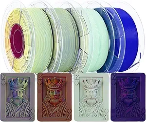ZIRO ZIRO Matte Tricolors PLA Filament Bundle, 4 Packs Magic Color Change by Angle Filament, Dimensional Accuracy +/-, Fit Most FDM 3D Printer, 1KG x 4 Spool (no-Shine Surface)