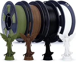 ZIRO ZIRO 3D Printer Filament Bundle, Matte PLA Filament, Basic Colors PLA Series 4 Pack, 3D Printing Material 2.2lbs x 4 Spool, Black, White, Military Green, Chocolate