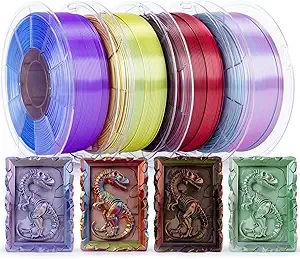 ZIRO ZIRO Silk Tricolors PLA Filament Bundle, 4 Packs Color Change by Angle Shine Filament, Dimensional Accuracy +/-, Fit Most FDM 3D Printer, 1KG x 4 Spool (Glossy Surface)