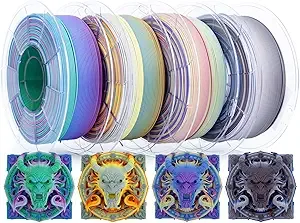 ZIRO ZIRO Matte Fast Color Change PLA Bundle Color Gradient Filament 4 Packs, No-Shine Rainbow PLA Filaments, Fit Most 3D Printers and Pen, 2.2lbs X 4 Spool